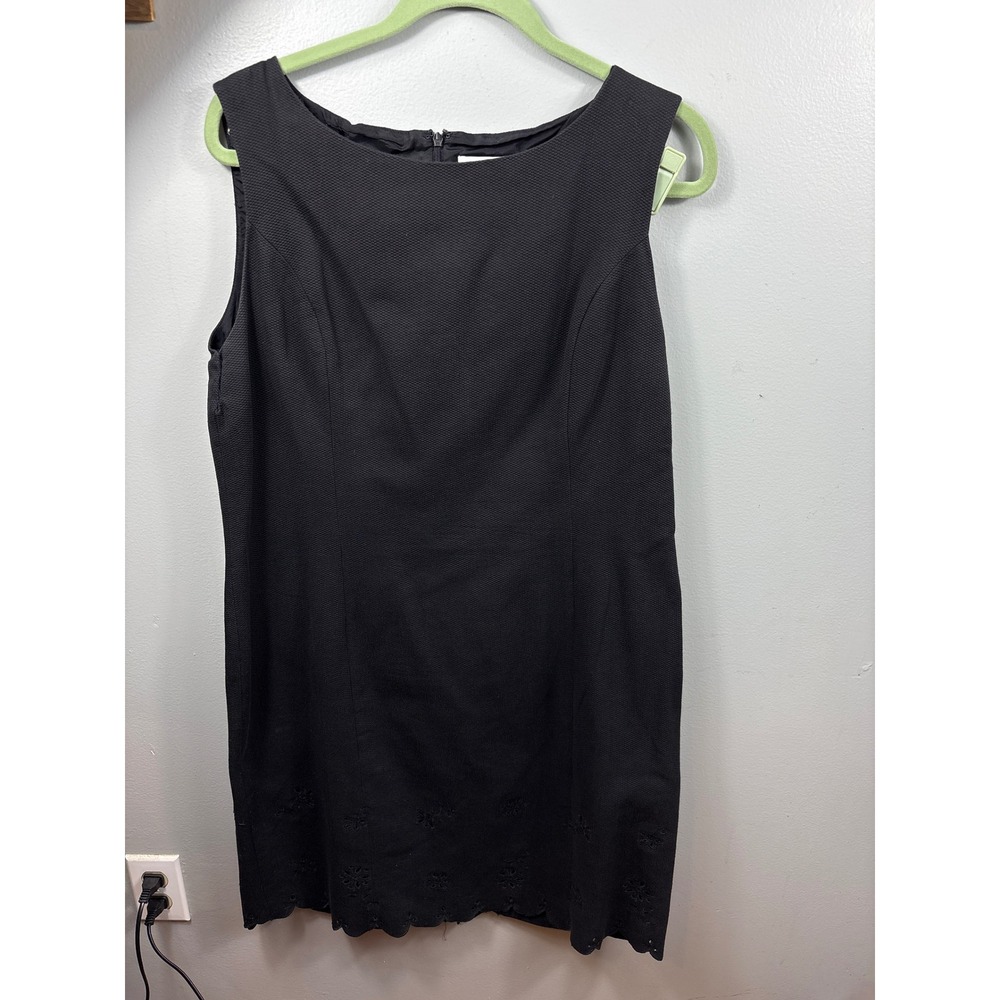 Pure & Simple Black Textured Cotton‎ Eyelet Scalloped Hem Shift Dress Size 16